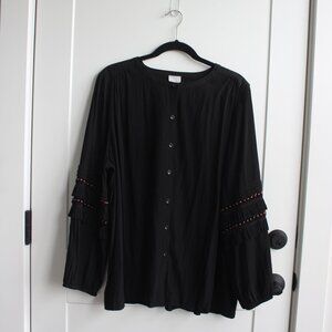 NWT Chico's black blouse with brown beaded sleeves